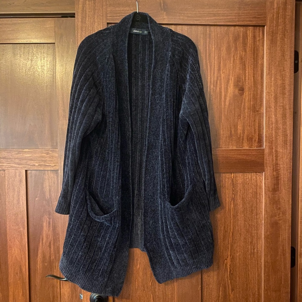 Zara Knit Navy Open Front Cardigan Size Medium